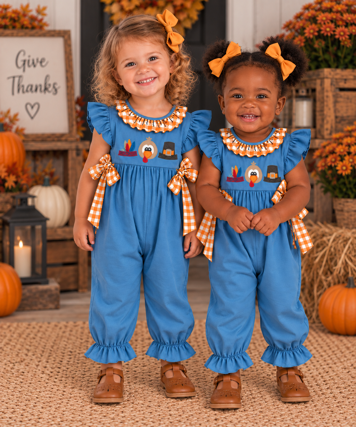 Girls' Thankful Gingham Romper | Preorder