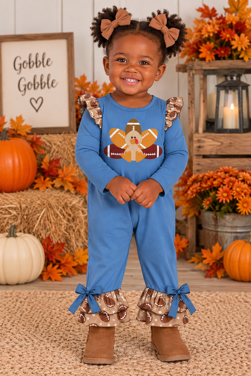 Girls' Turkey Football Ruffle Romper |Preorder