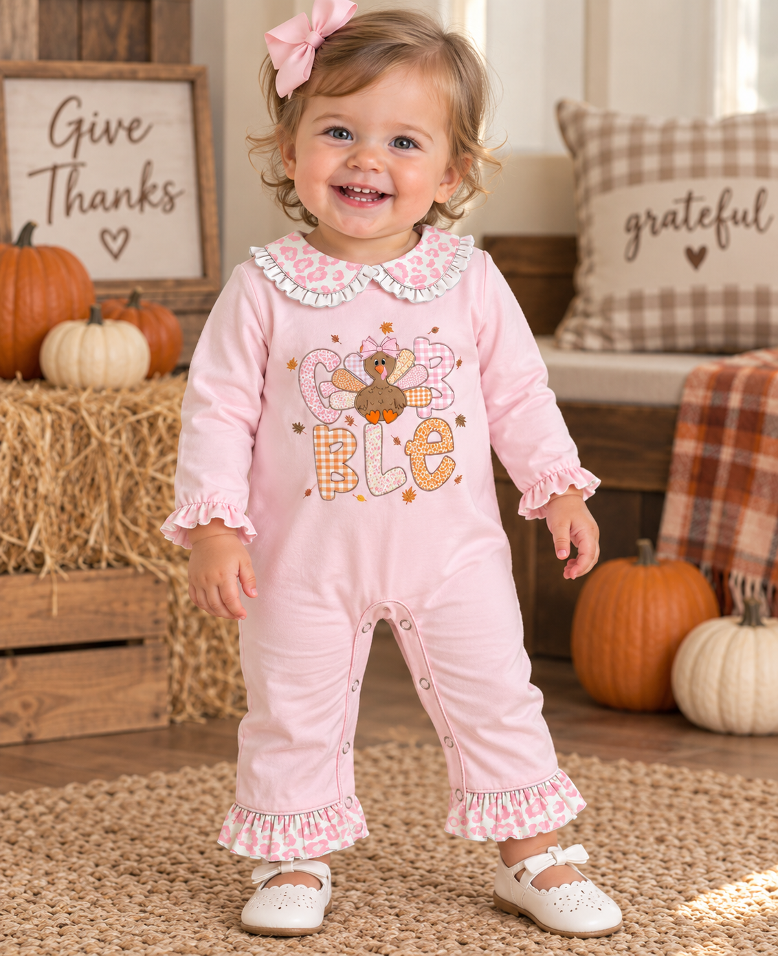 Girls' Gobble Thanksgiving Romper | Preorder