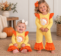 Girls' Orange Stripe Turkey Romper | Preorder