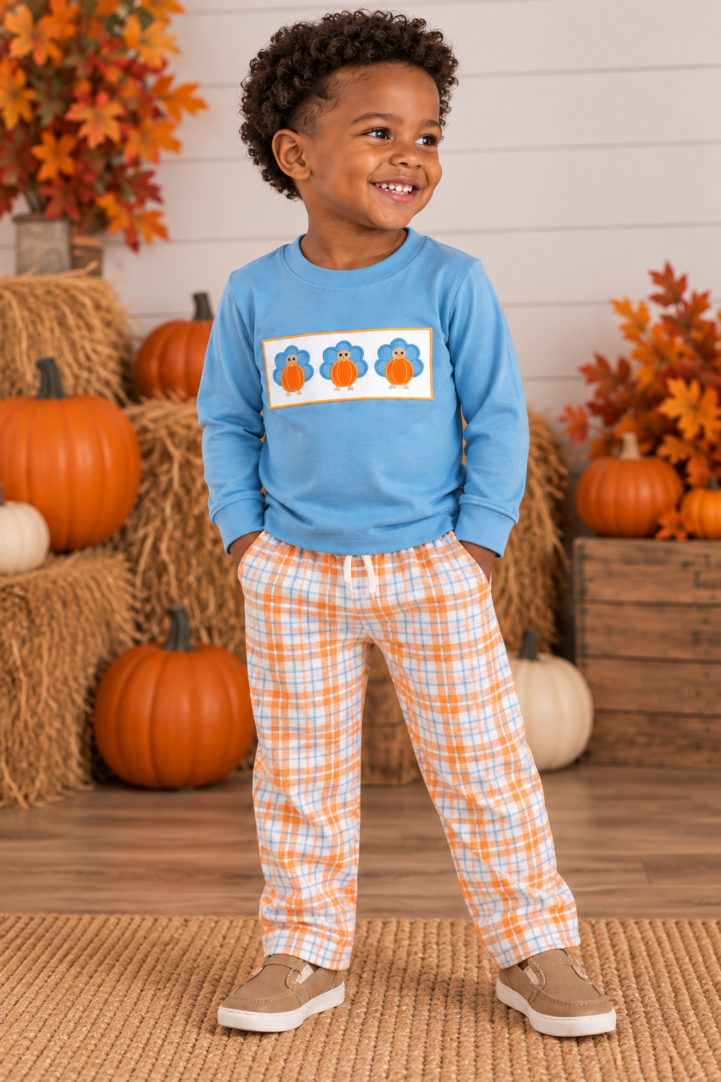 Boys' Gobble Blue Plaid Pant Set | Preorder