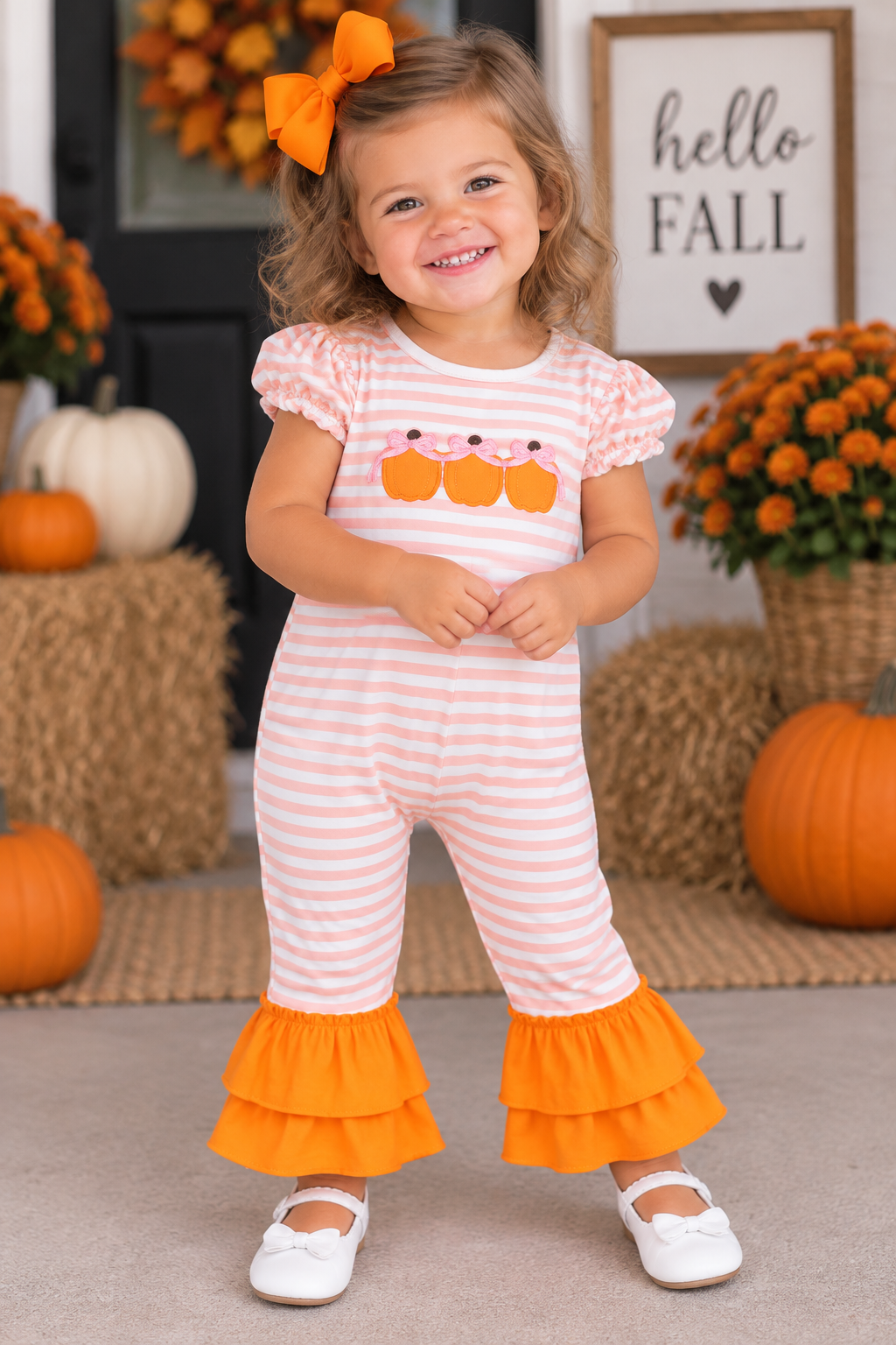 Girls' Three Pumpkin Romper