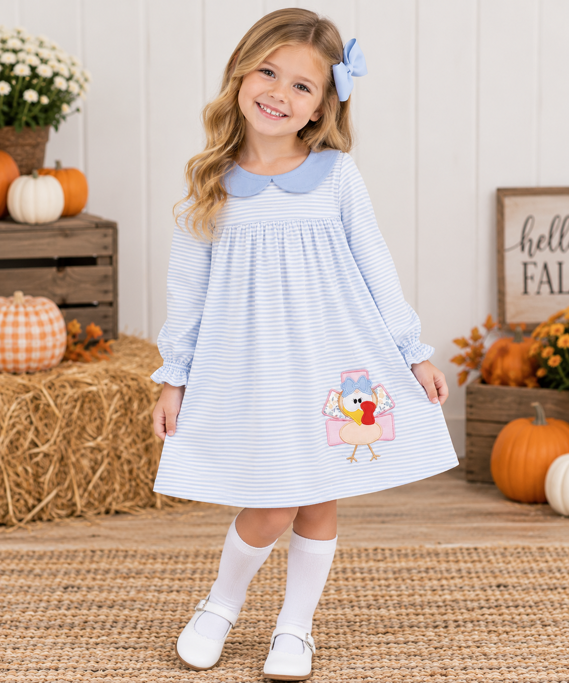 Girls' Turkey Blue Stripe Dress