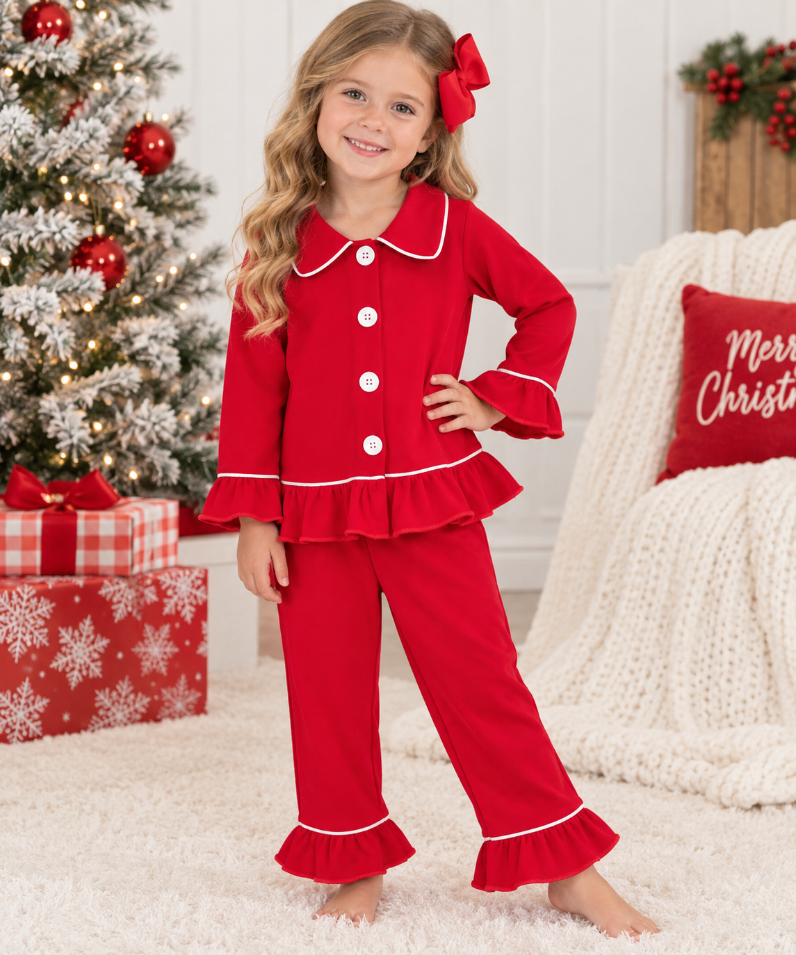 Girls' Red Ruffle Pajama Set
