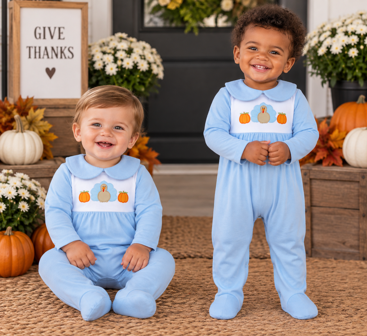 Boys' Blue Fall Footed Romper