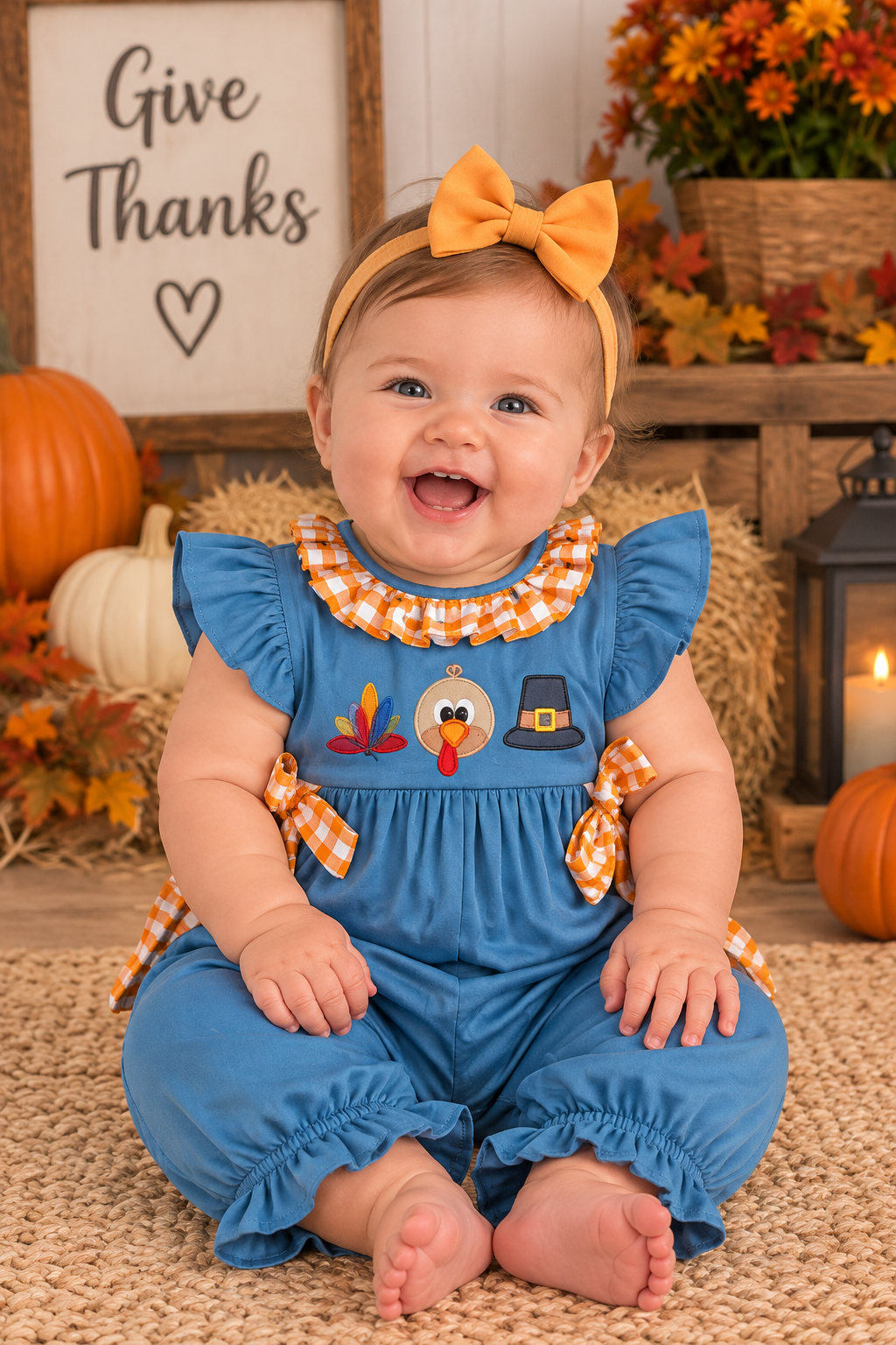 Girls' Thankful Gingham Romper | Preorder