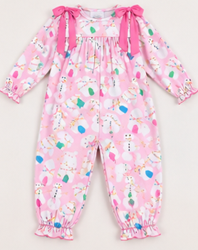 Girls' Pink Snowman Christmas Romper | Preorder