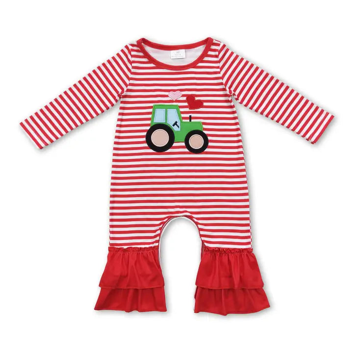 Girls  Heart Tractor Romper | V011 Preorder